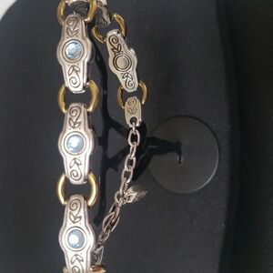 Brighton Celestial Silver Link Bracelet. Blue Faux Crystals, Golden Accents.